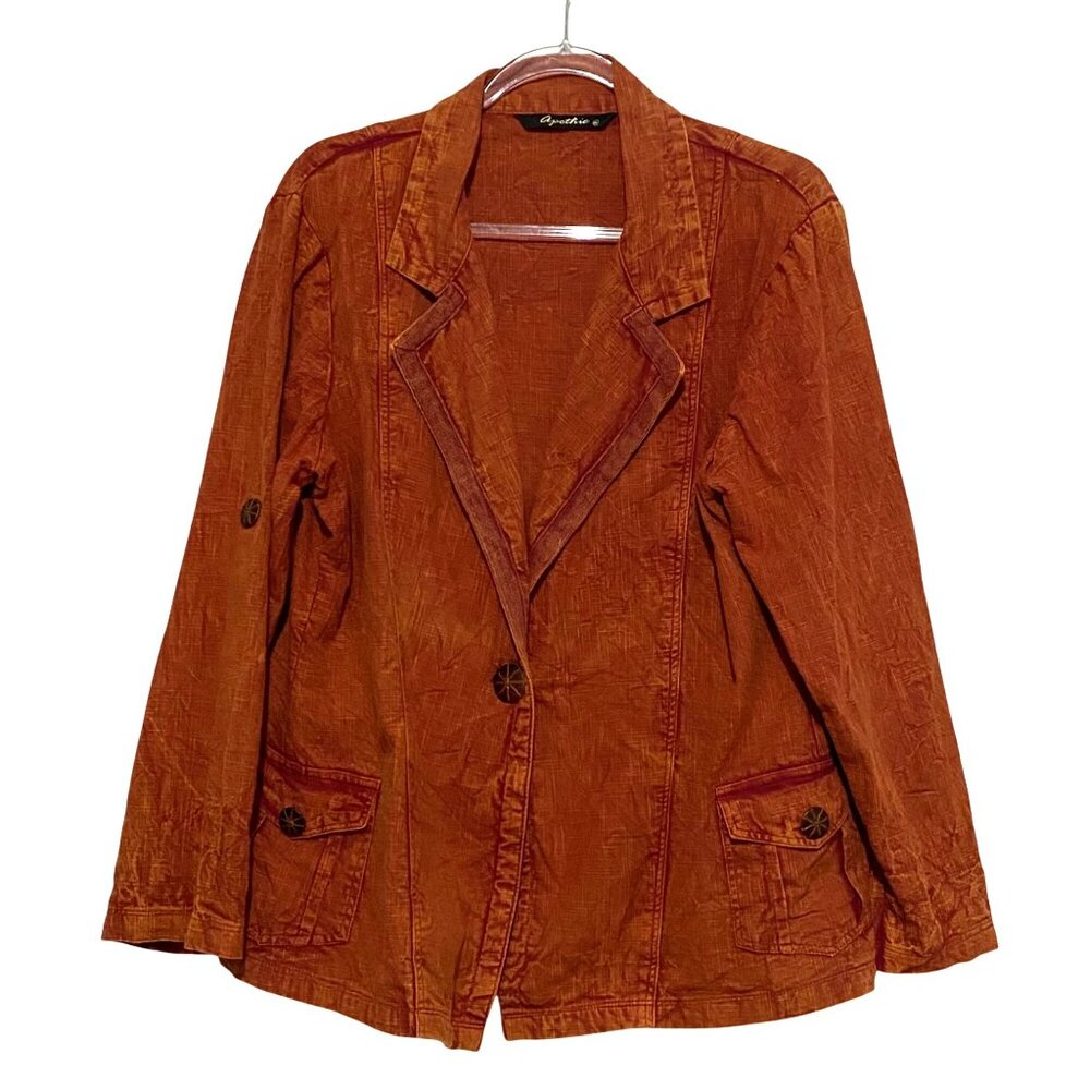 Apothic One Button‎ Blazer Womens XL Orange Artsy Bohemian Earthy Southwestern